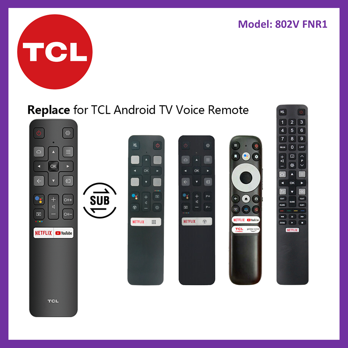 TCL Original Android 4K UHD Smart TV Remote Control 802V FNR1 TCL 4K ...