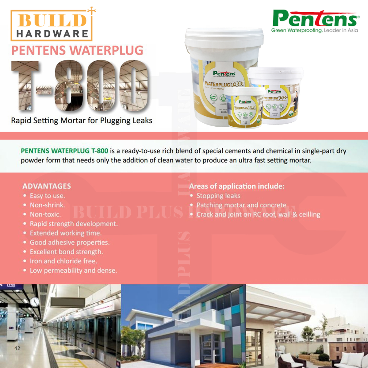PENTENS WATERPLUG T-800 1kg / 4.5kg | Rapid Setting Mortar for Plugging ...