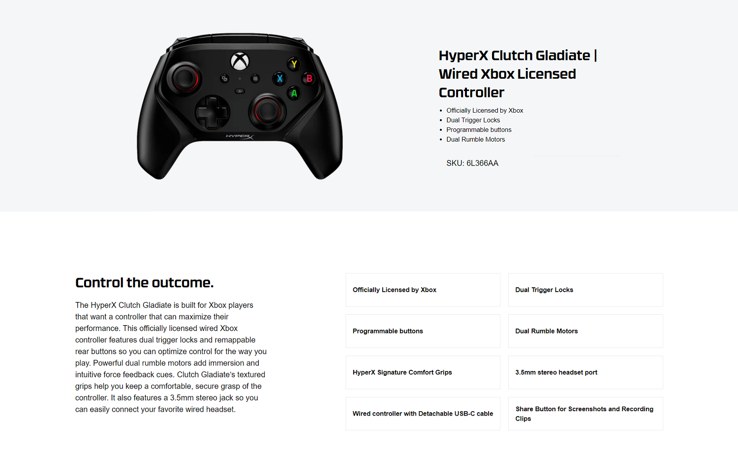 HYPER-X HYPERX CLUTCH GLADIATE WIRED GAMING CONTROLLER WITH XBOX ...