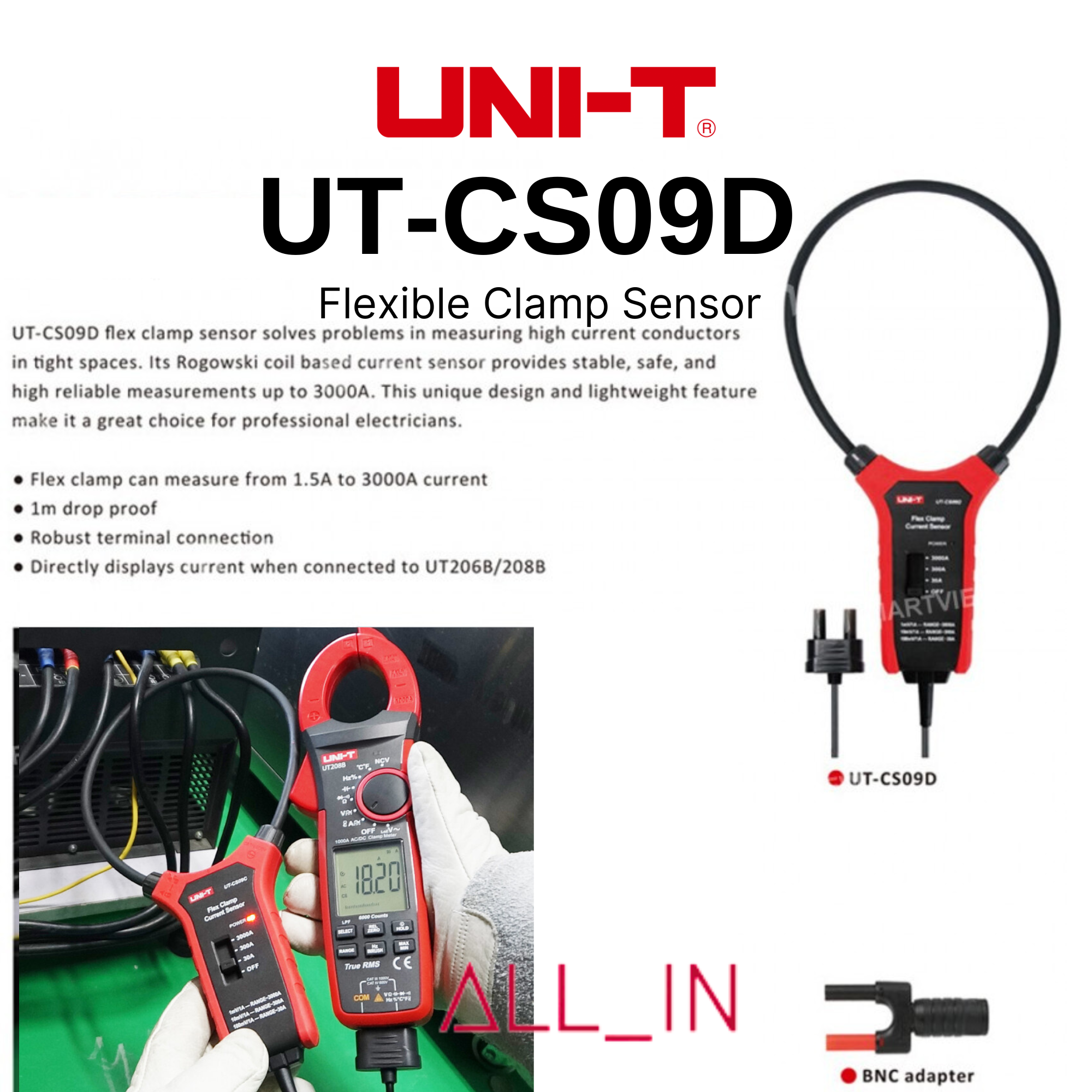 UNI-T UT208B True RMS Digital Clamp Meter AC DC Current 1000A 1000 ...