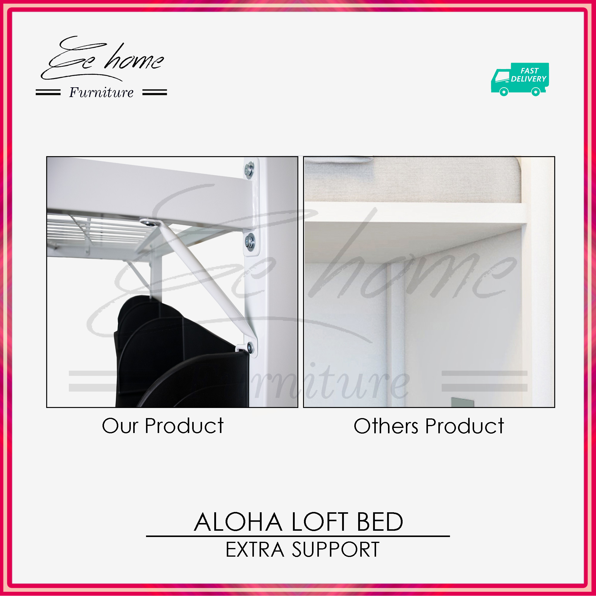 All in 1 Aloha Loft Single Size Bed Frame with Study Table Book Shelves
