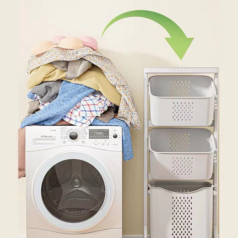 Multipurpose Plastic Bathroom Storage Dirty Laundry Basket Trolley Rack ...