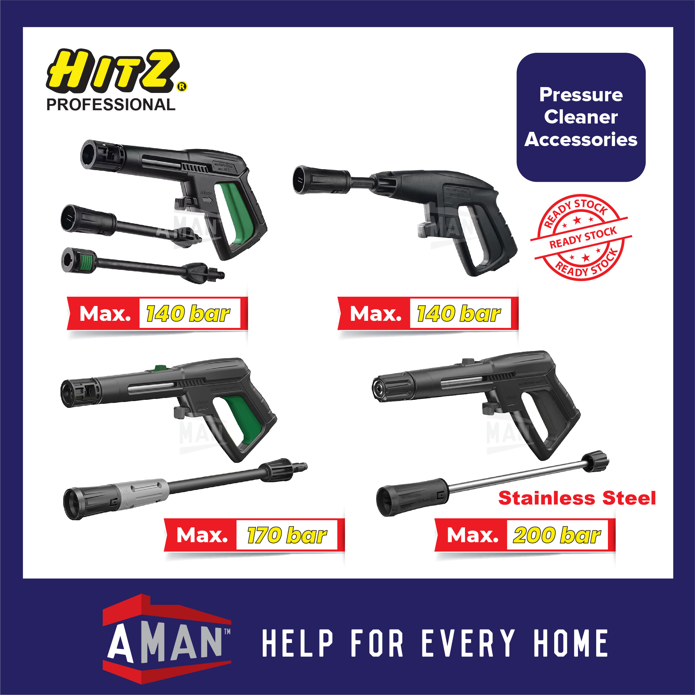 HITZ High Pressure Cleaner Gun Set Water Jet Gun Car Wash Floor Tiles
