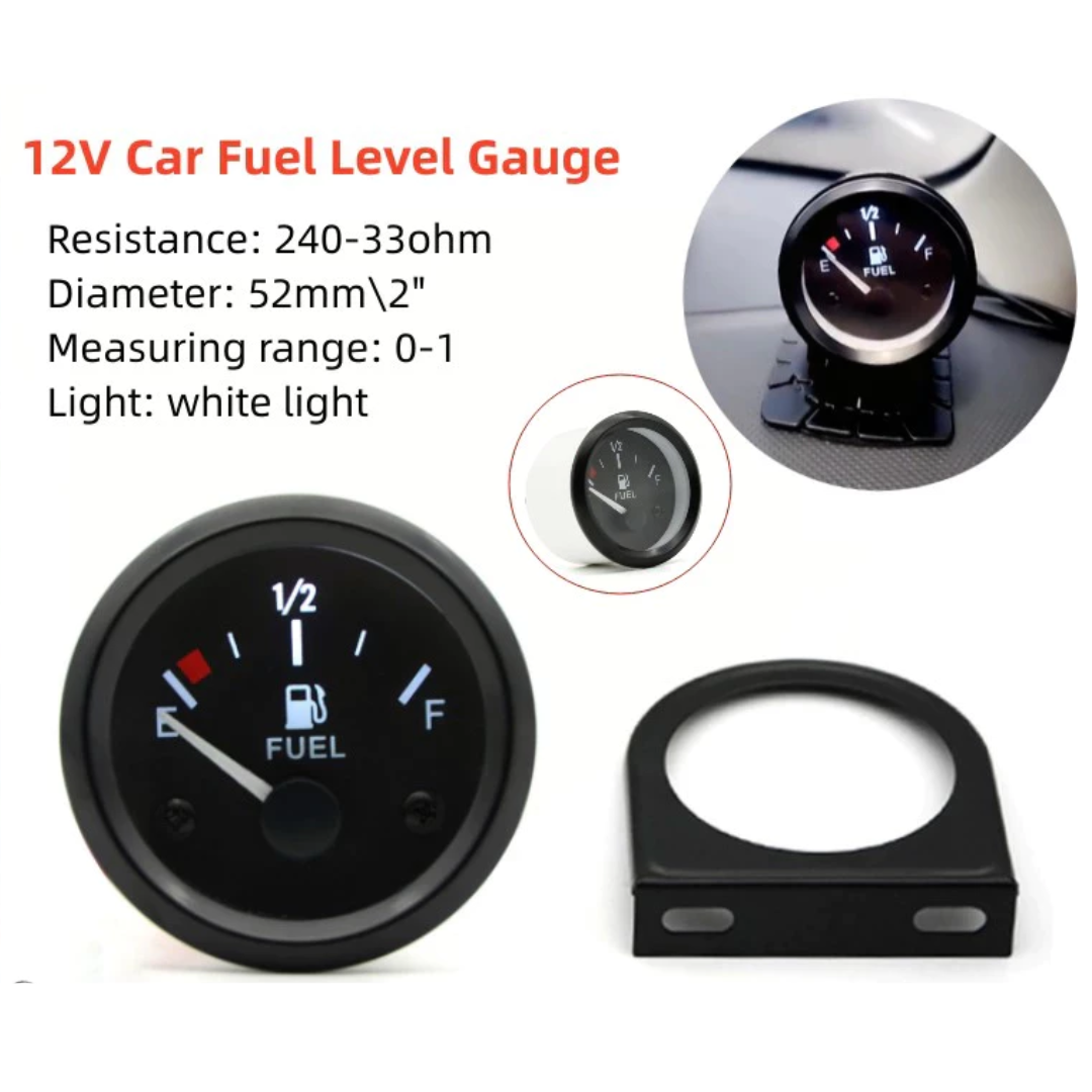 Fuel Level Gauge Car Meter LED 52MM Automotive Gauges 12V Ohms Pointer