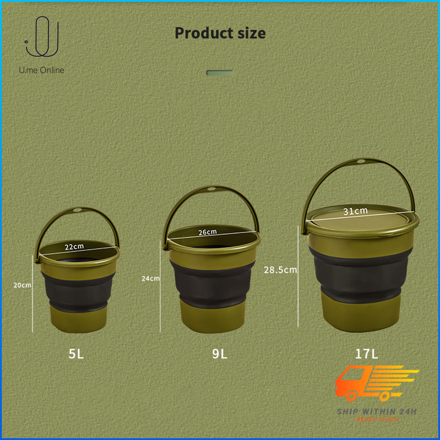 U.me Portable Folding Bucket with Lid Large Capacity Water Bucket ...