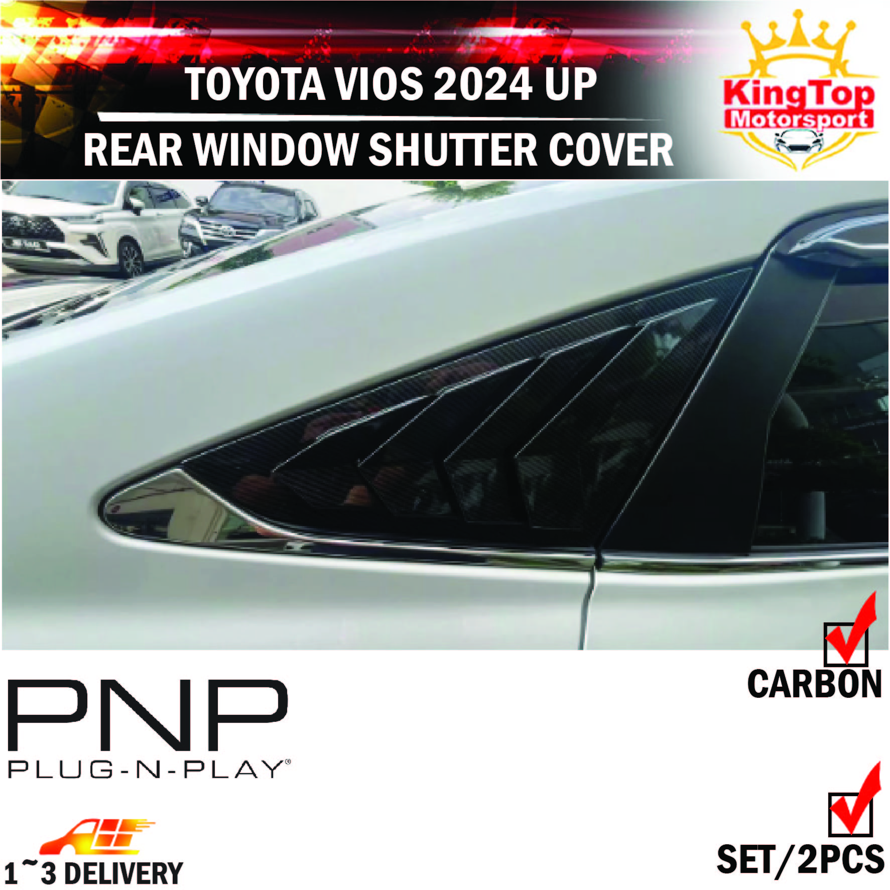 Toyota Vios 2023-2024 NGC102 Rear Side Louver Cover Mustang Cover Rear ...