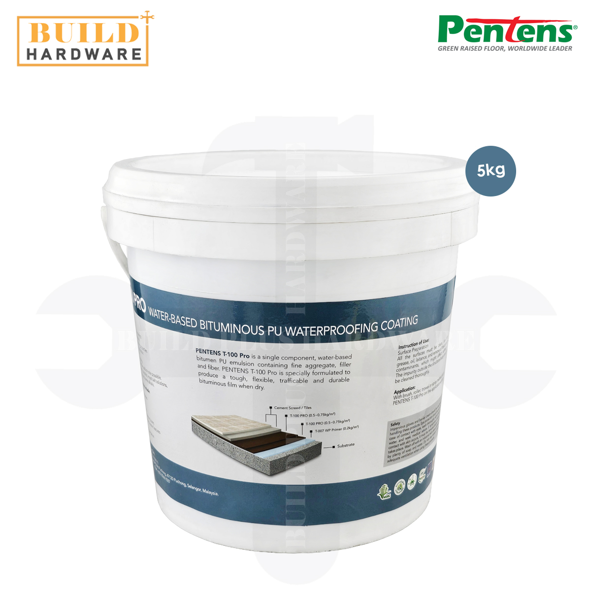 PENTENS T-100 PRO 5kg Water-Based Bituminous PU Waterproofing Coating ...