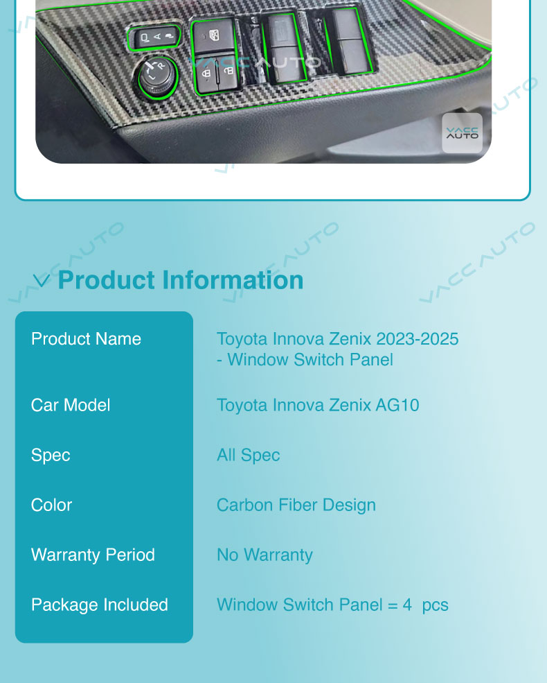 Toyota Innova Zenix AG10 2023 - 2026 Window Switch Panel Carbon Cover ...