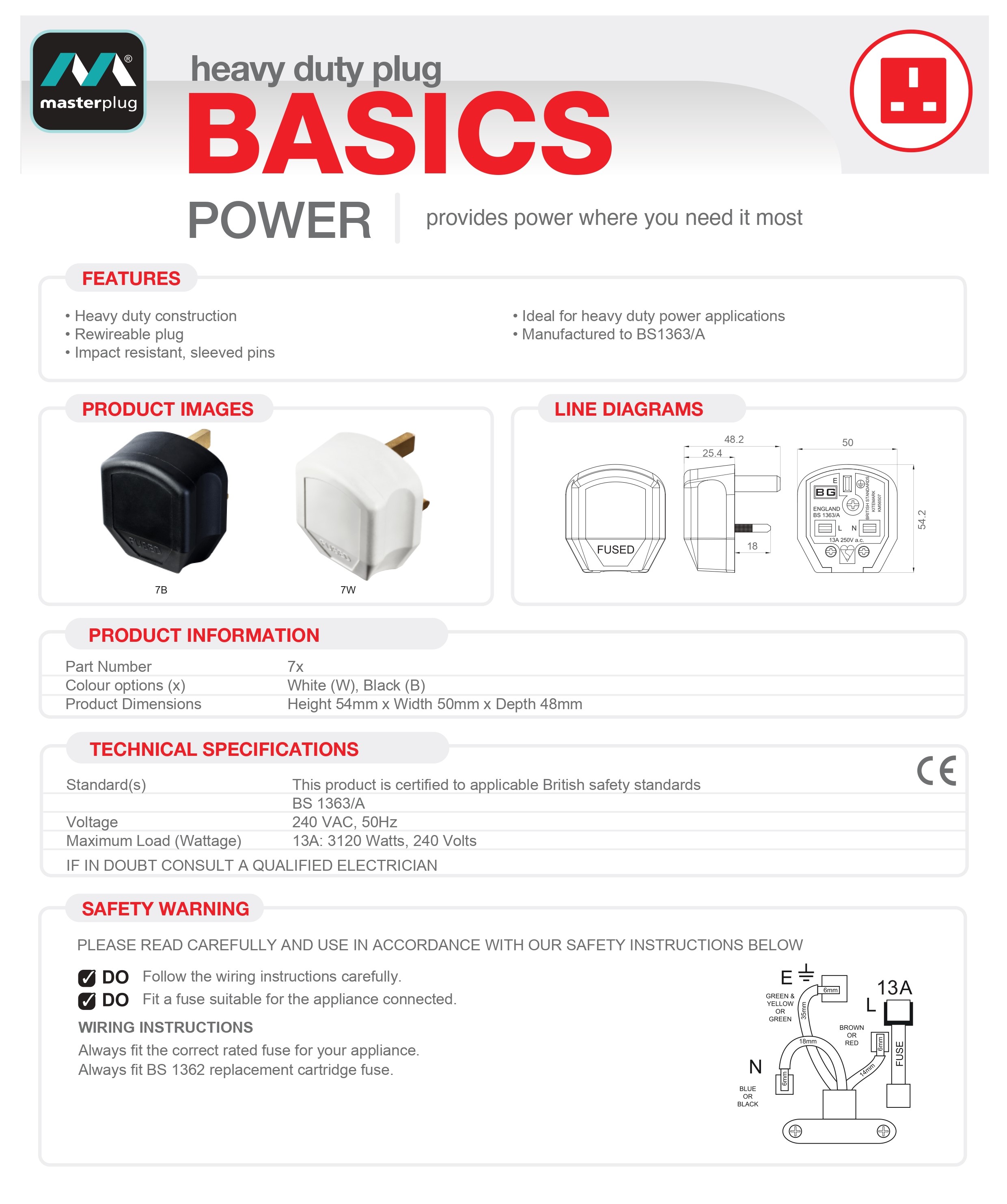 [New Model] MASTERPLUG 7B Heavy Duty Plug with 13A Fuse, UK Plug, 3120W ...