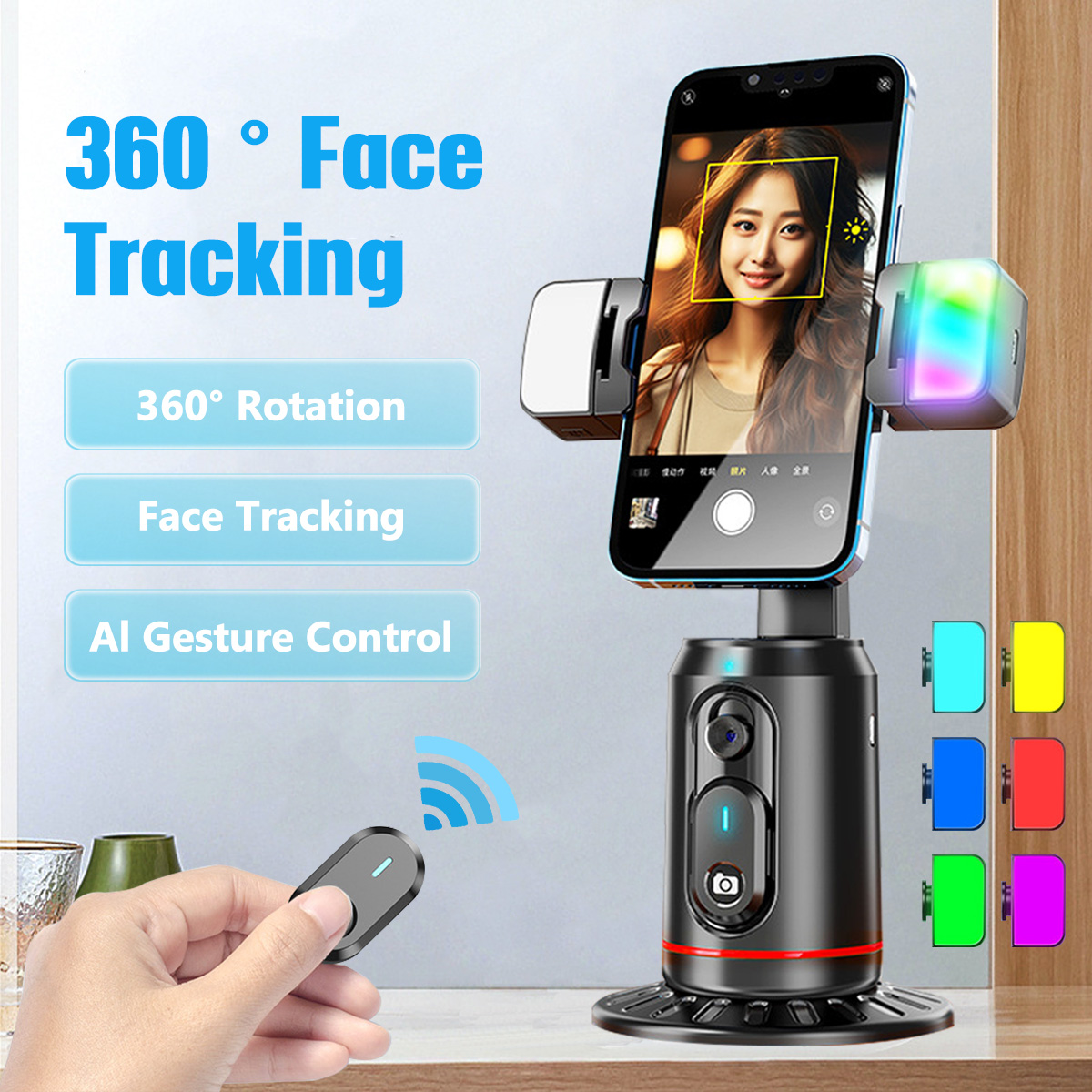 Auto Face Tracking Phone Selfie Stick 360°rotation Holder AI Follow-Up ...