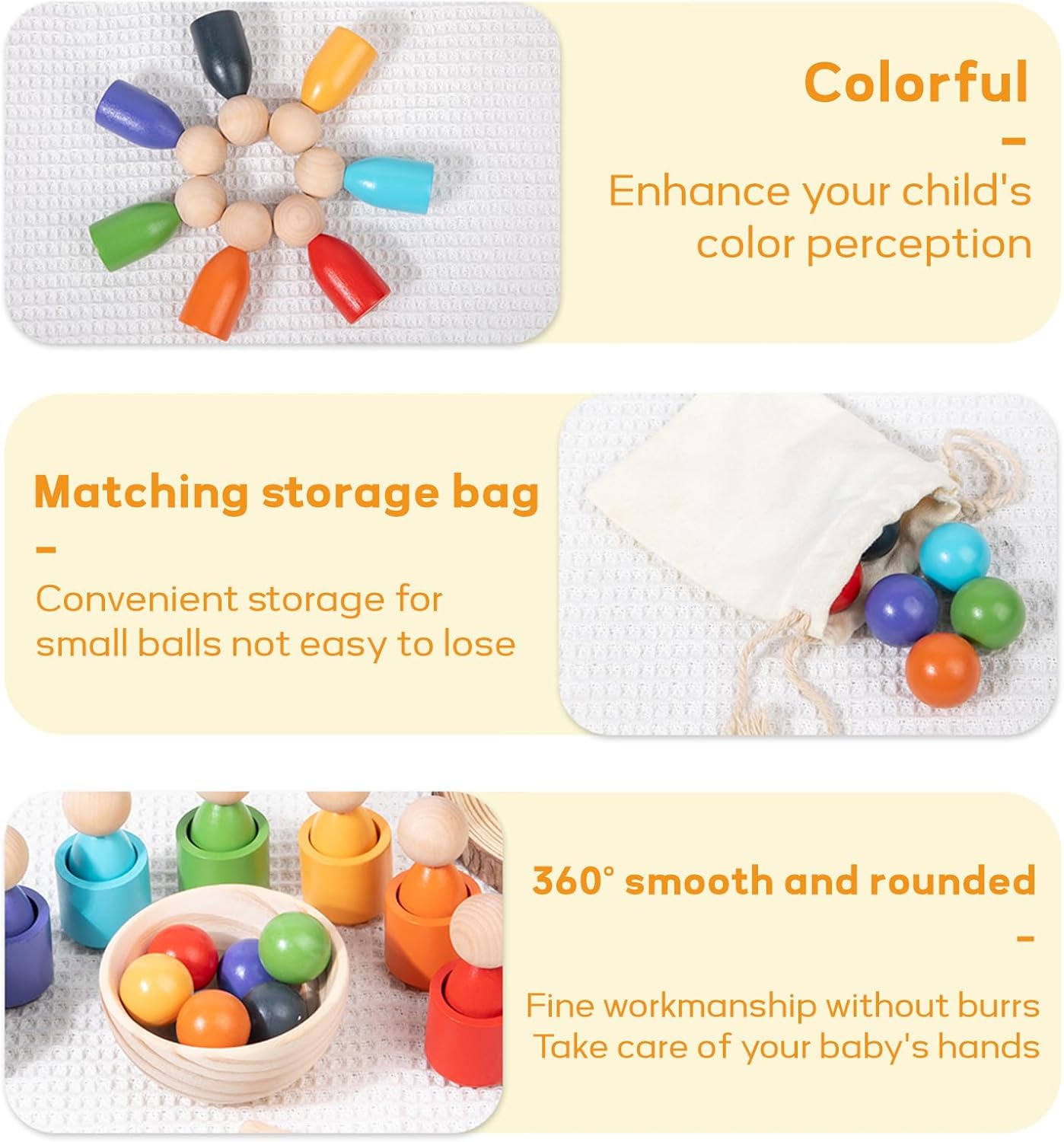 Wooden Peg Dolls Game Rainbow Color Sorting Toys 7 Pcs Dolls with Cups ...