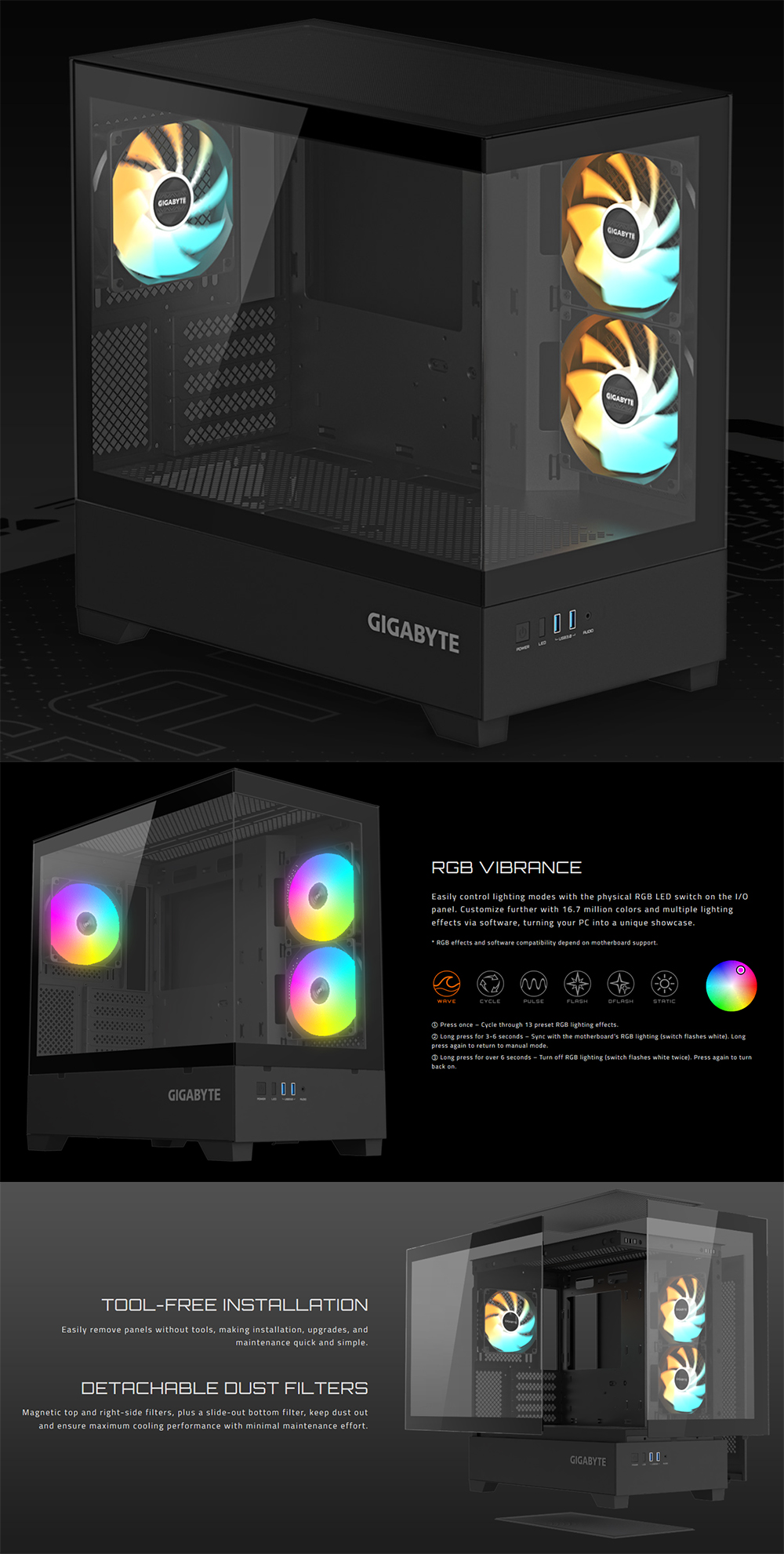 Gigabyte C201 PANORAMIC Tempered Glass Side Panel Mid Tower PC Case ...