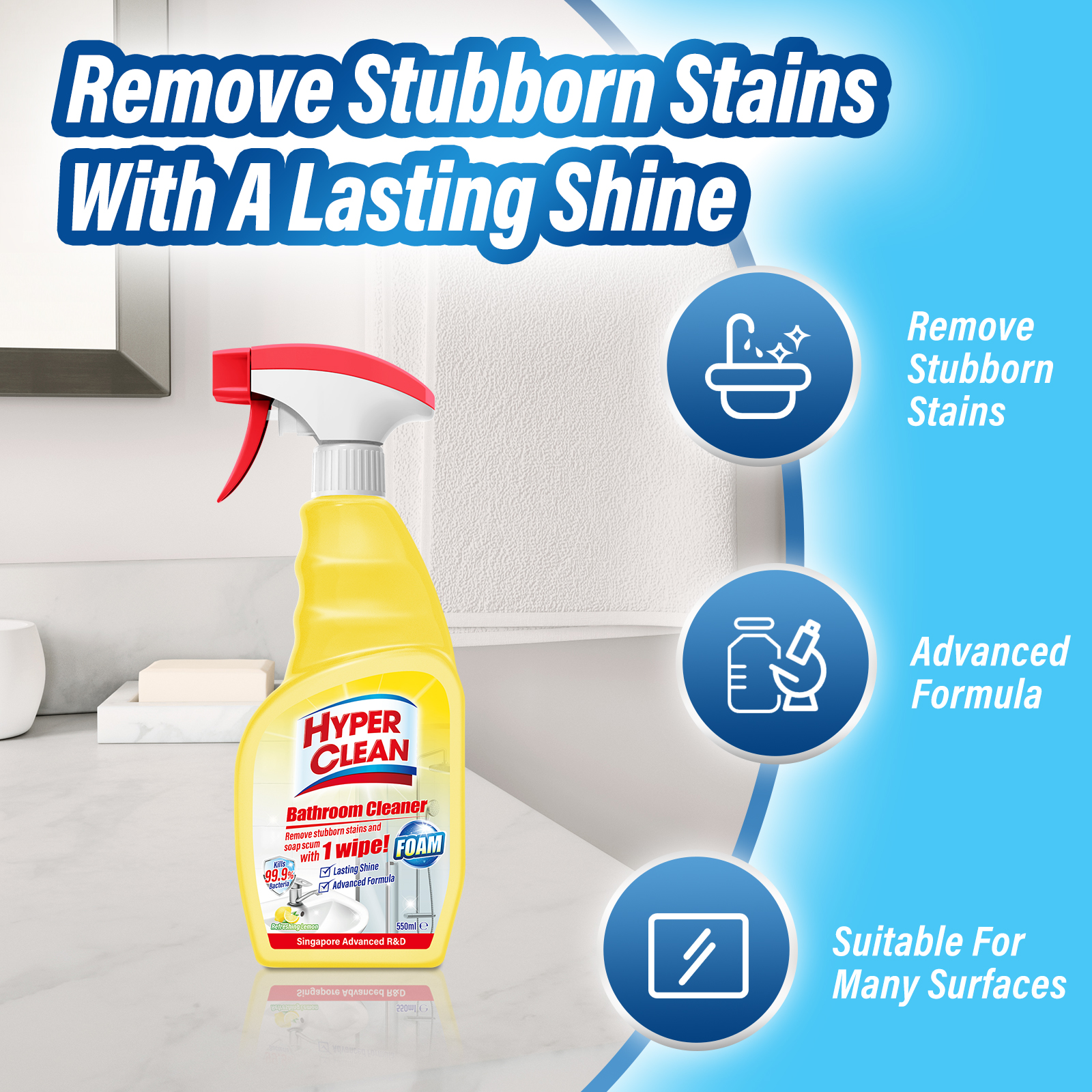 HYPERCLEAN 550ml Bathroom & Toilet Cleaner – Liquid Spray & Stain ...