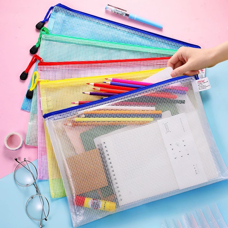 BORONG【12pcs】A4 Zipper File Mesh Folder Thick Tebal Office Document ...