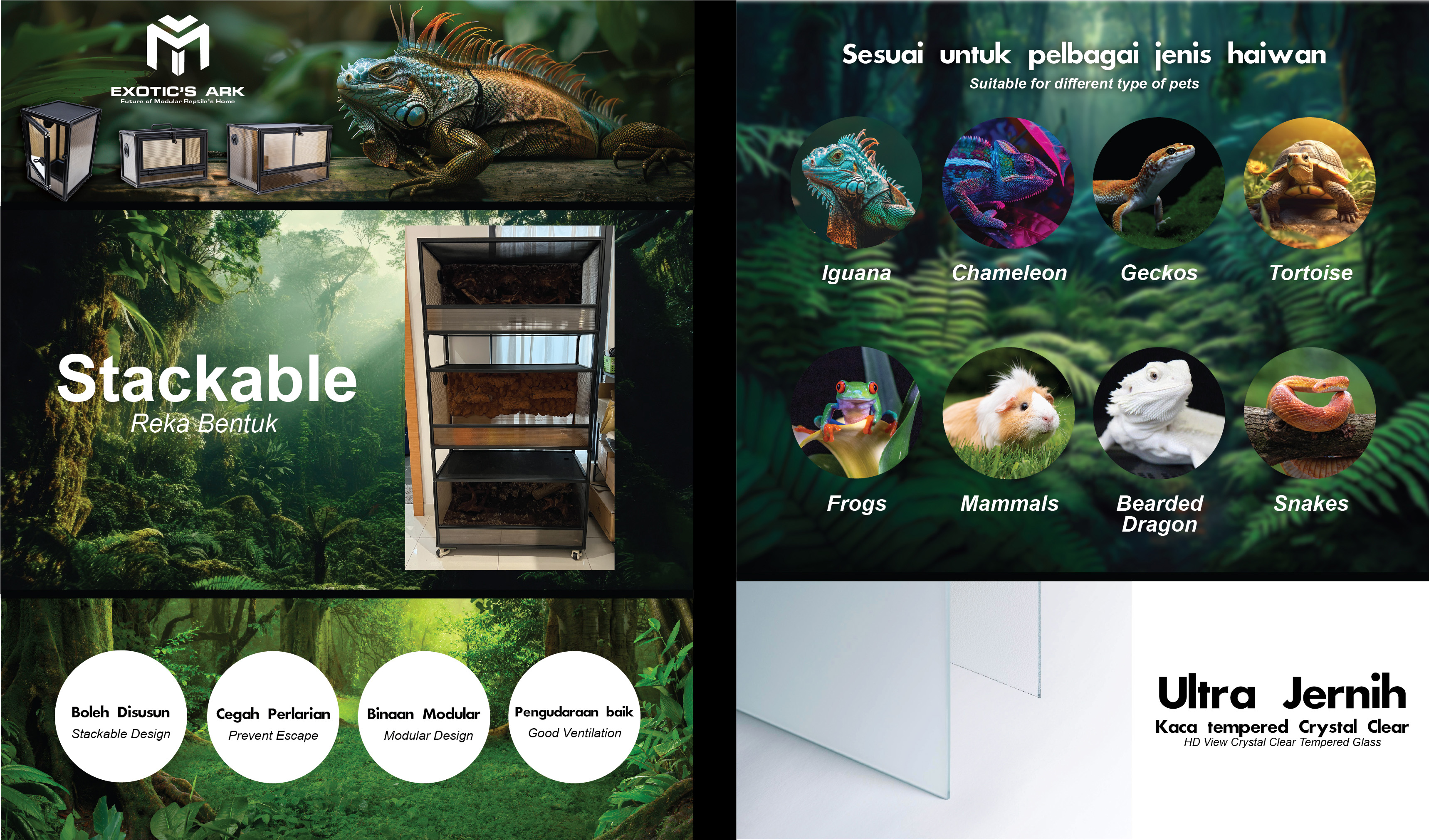 100x45 x45cm Wide Reptile Tank– EW1003, Glass Door, Customizable sizes ...