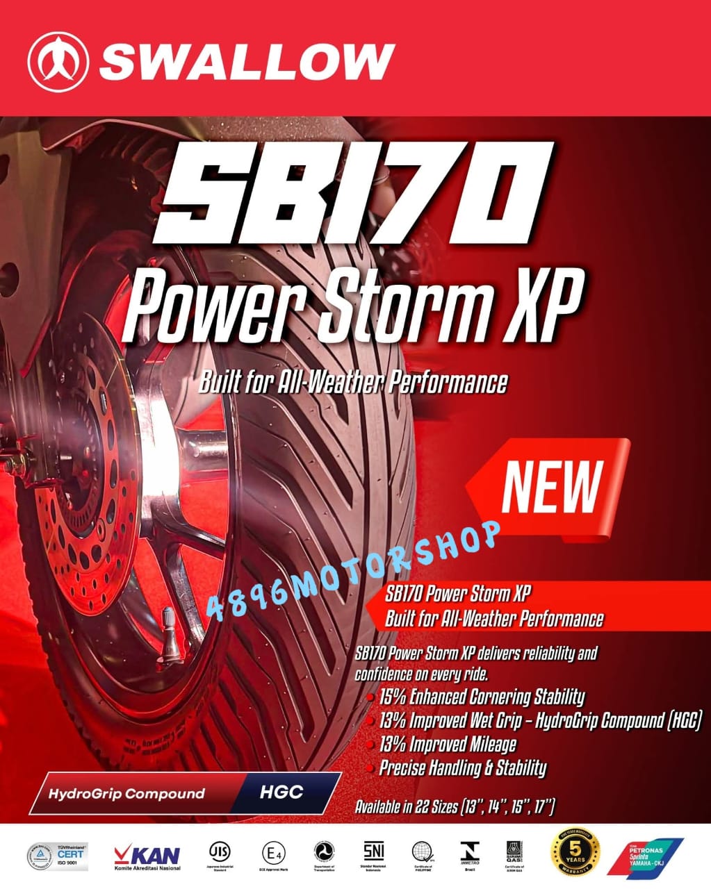 TAYAR SWALLOW SB170 SB171 TYRE TUBELESS POWER STORM GRIP PRO XP PRO ...