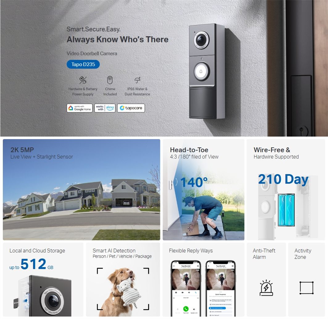 TP-Link Tapo D230S1 / D210 / D235 Smart Battery Video Doorbell Camera ...