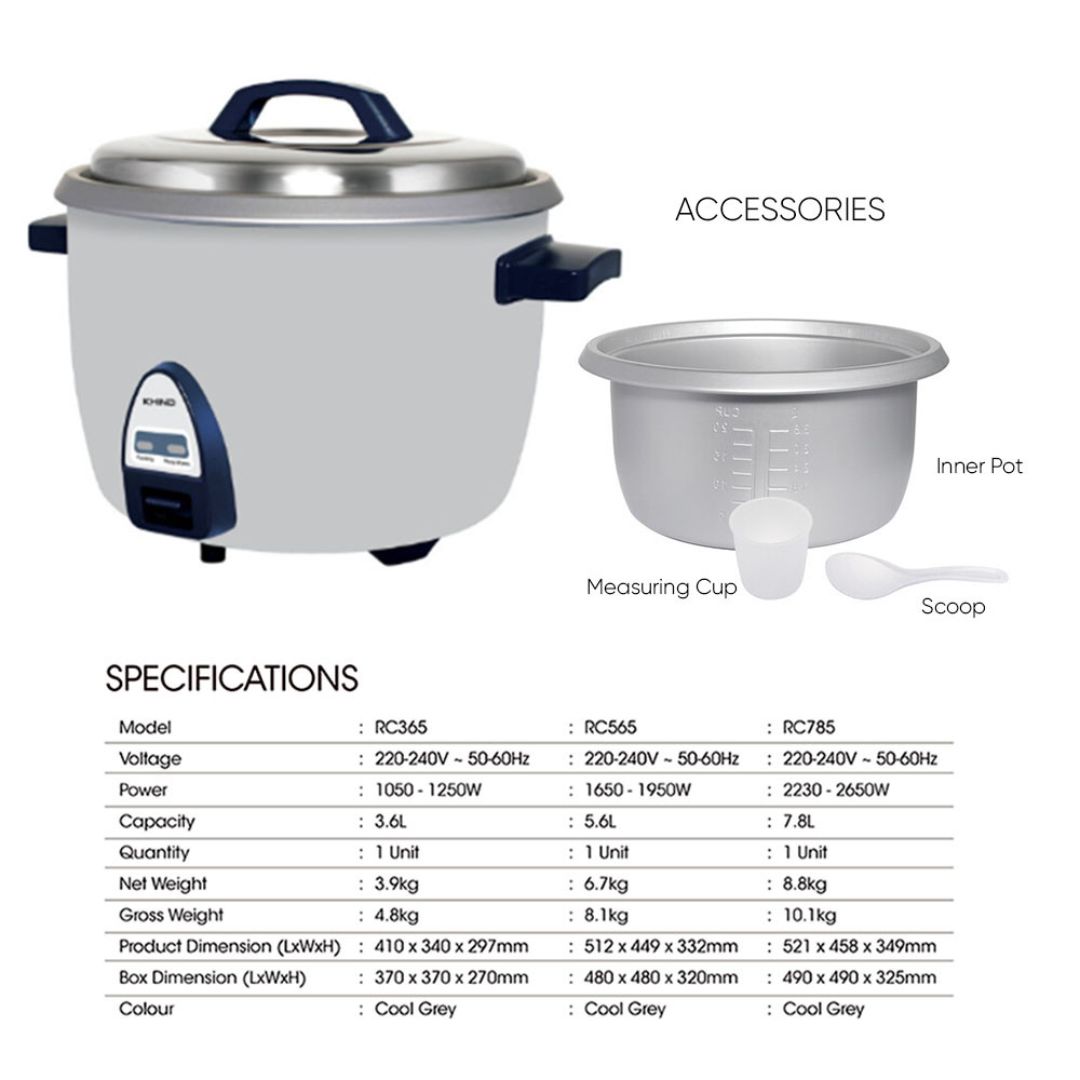 Khind Periuk Nasi Commercial Rice Cooker RC365 (3.6L) RC565 (5.6L ...