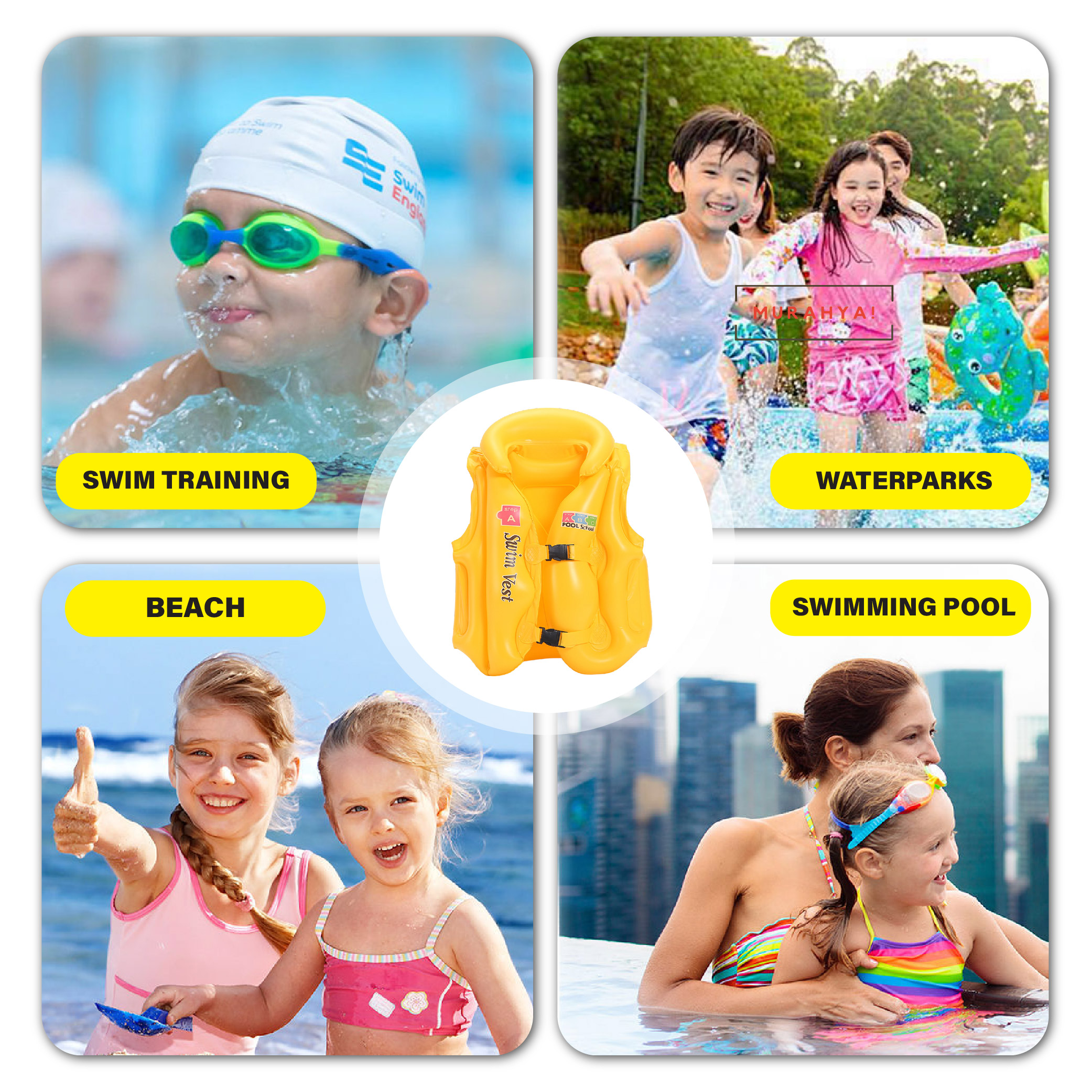 Kids Life Jacket Vest Swimming Inflatable Vest Swimsuit Floatable Swim ...
