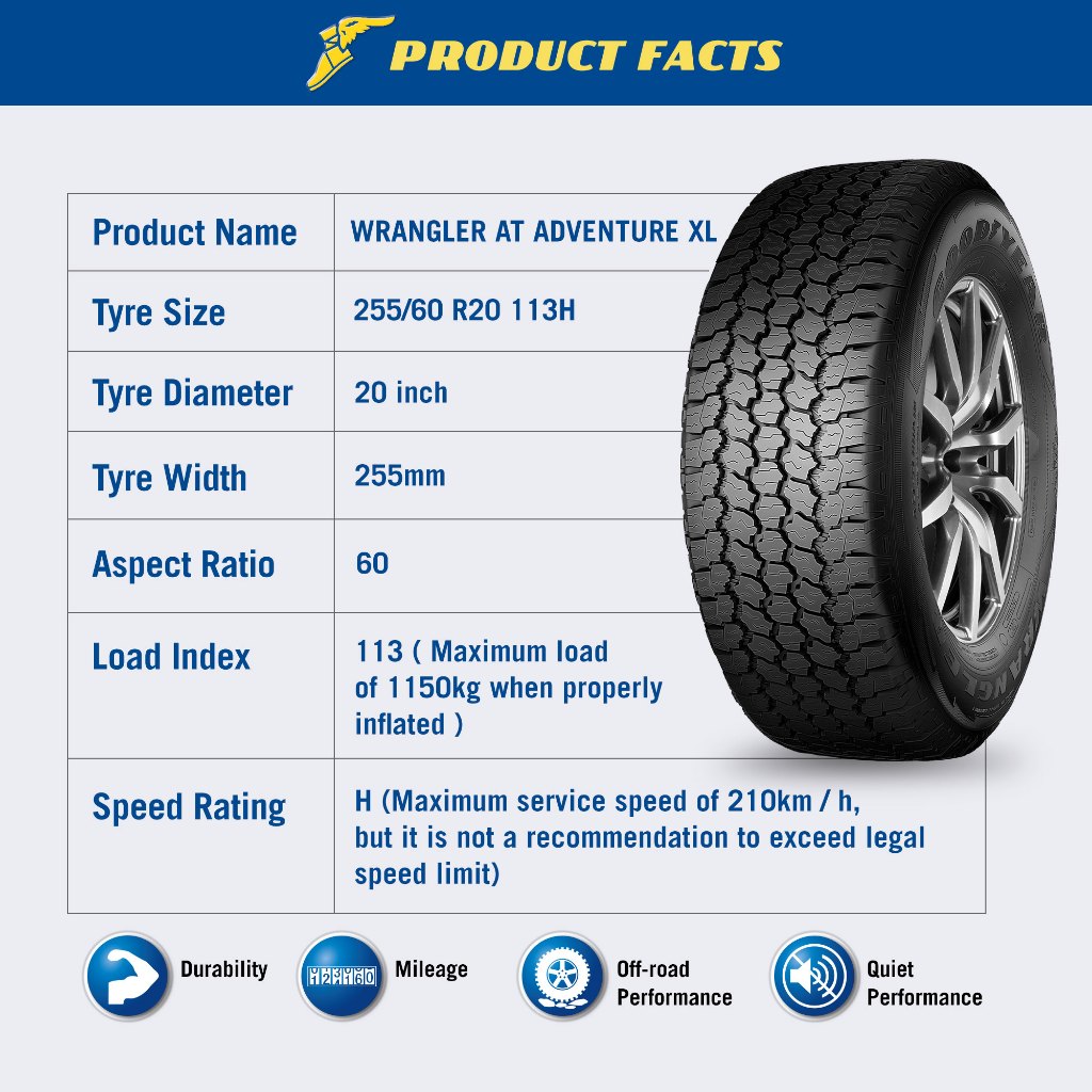 Goodyear 255/60R20 113H WRL AT ADV LR XL Tyre For Defender/Range Rover ...