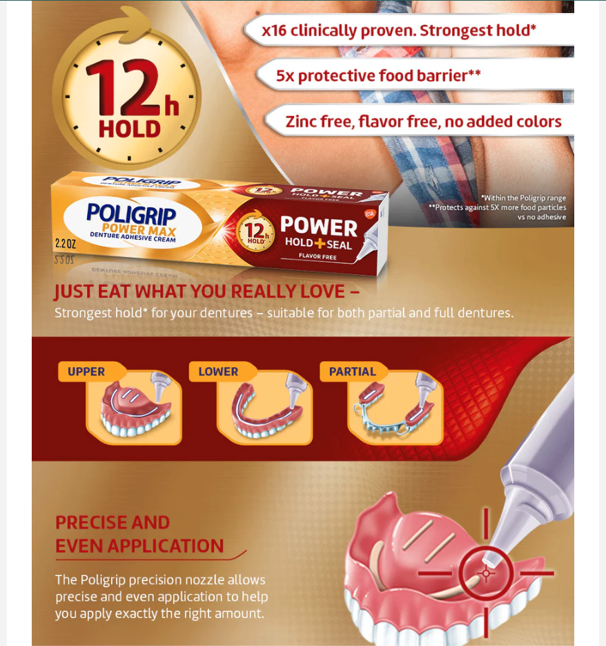 Poligrip | Super Poligrip Denture Adhesive Cream 21g | Power Max Power ...