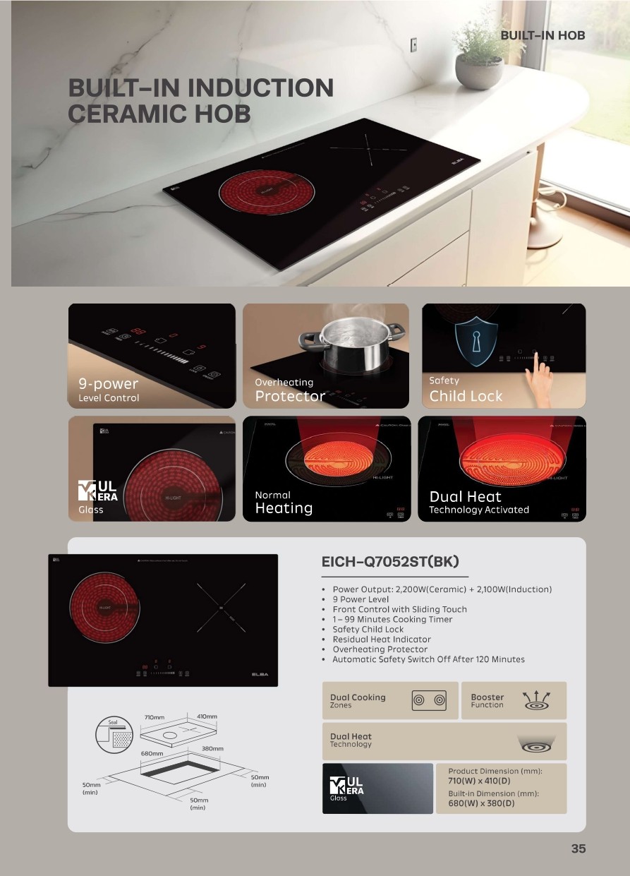 Elba Built-In Combi Induction Ceramic Hob 2200W (Ceramic) + 2100W ...