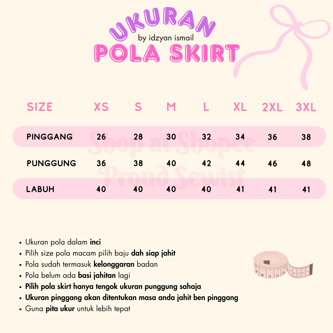 MUDAH JAHIT POLA KAIN PARIO DRAPY SKIRT SEWING PATTERN POLA DEWASA (XS ...