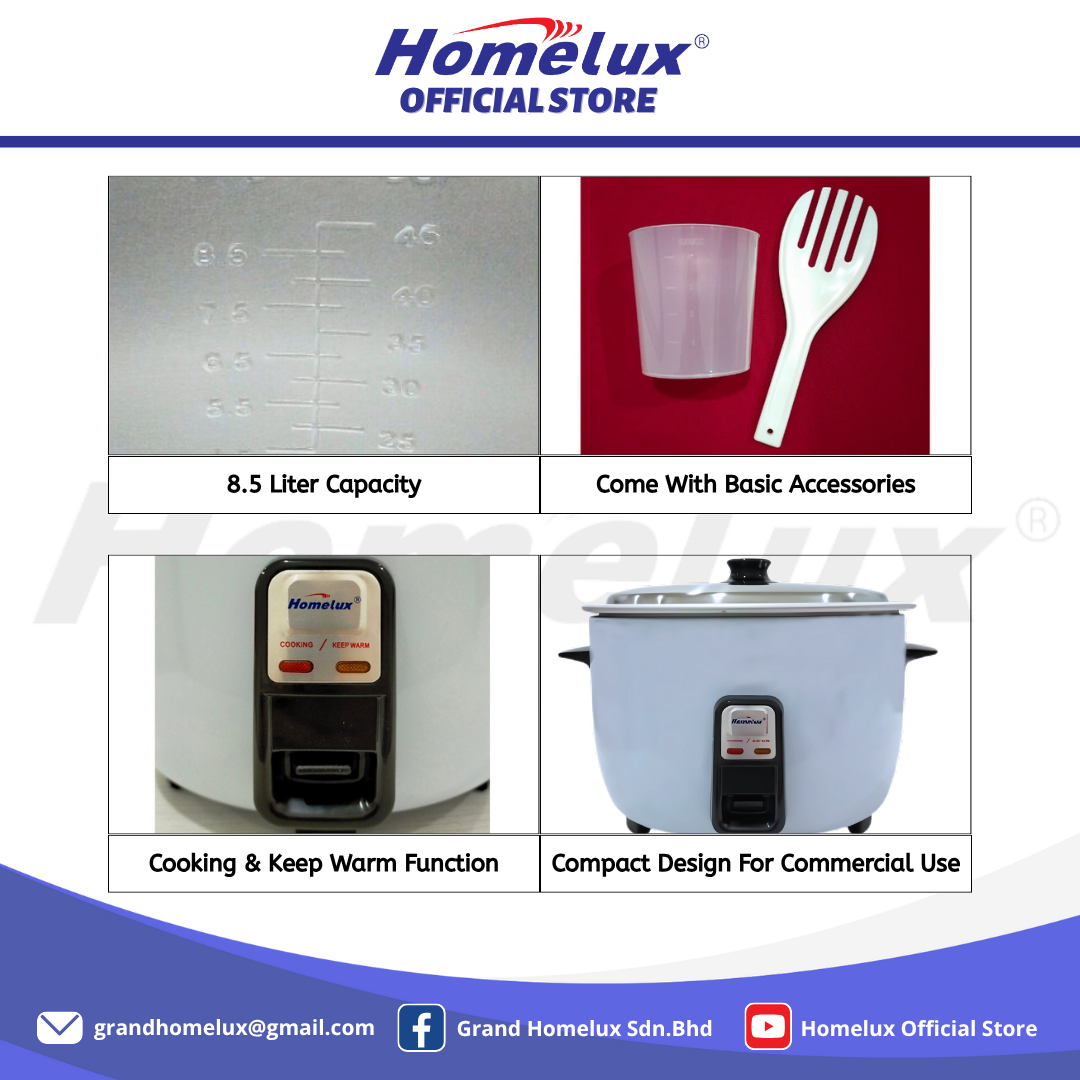 HOMELUX COMMERCIAL ELECTRIC RICE COOKER HERC SERIES HERC-08 PERIUK NASI ...