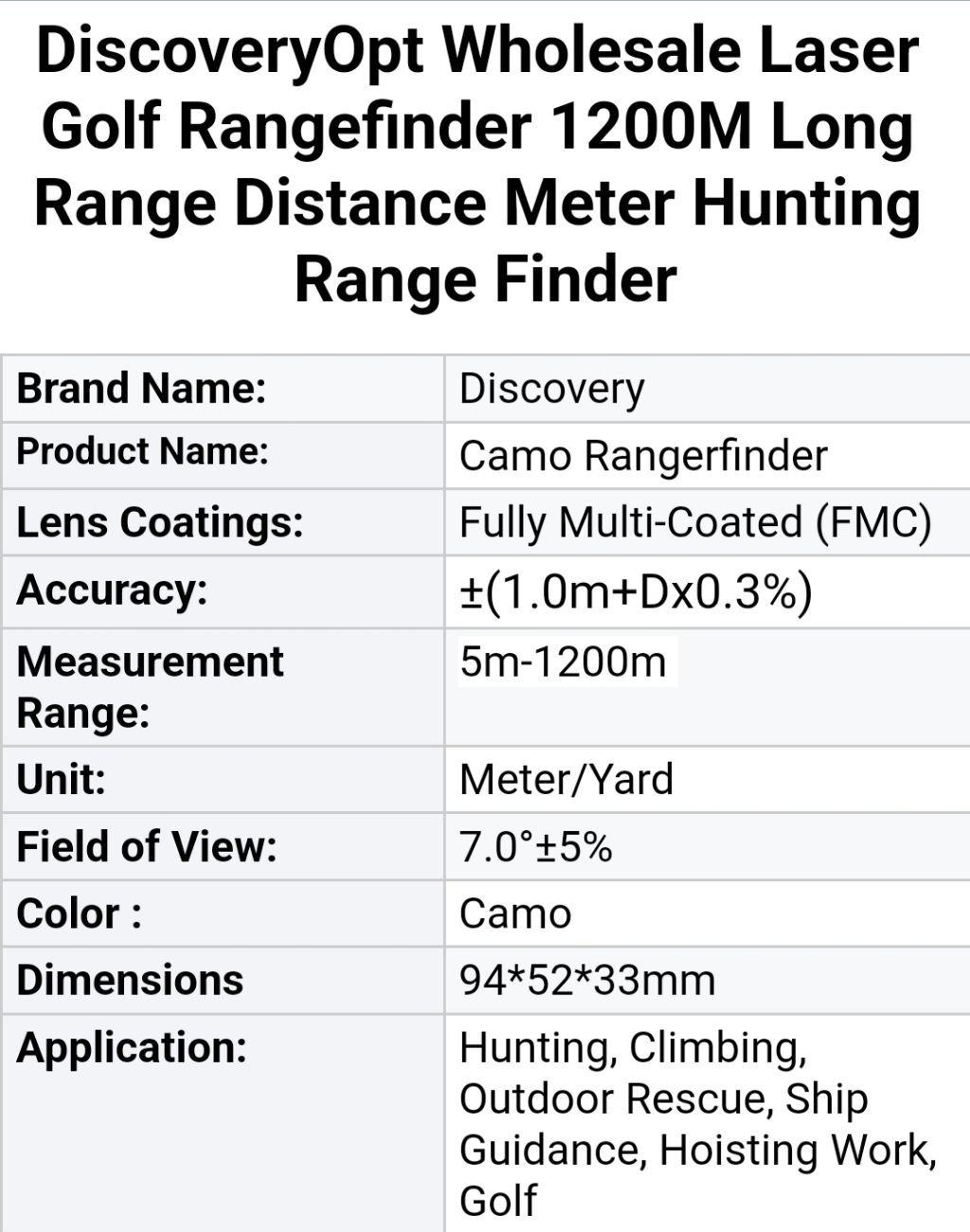 Discovery Laser Golf Rangefinder 1200M Long Range Distance Meter ...