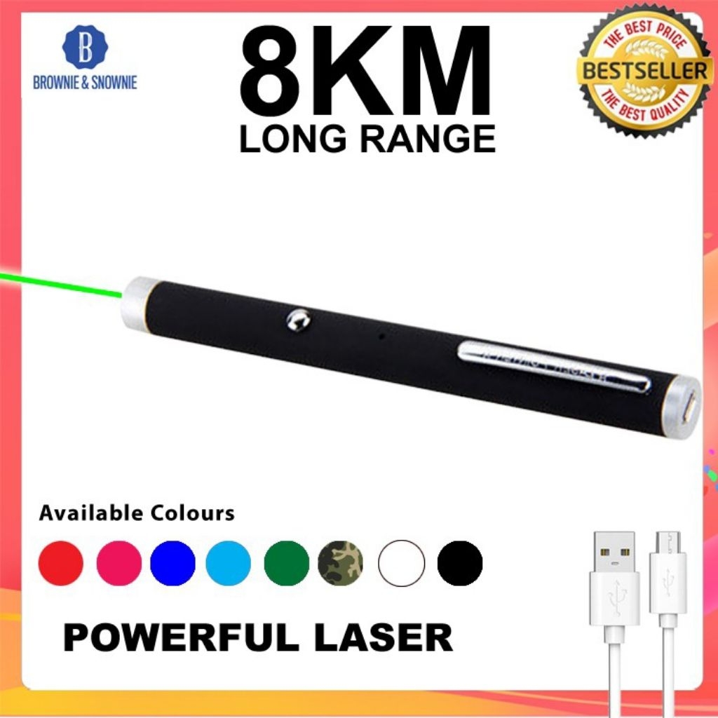 Rechargeable [ Frre Cable] Green Laser pointer 8 Kilometres Long Range ...