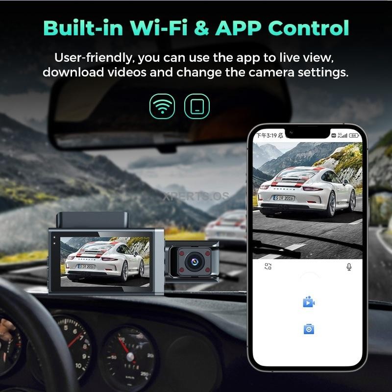 3-Lens WiFi Dash Cam1080 Full HD Front Inside Rear Camera Recorder With ...