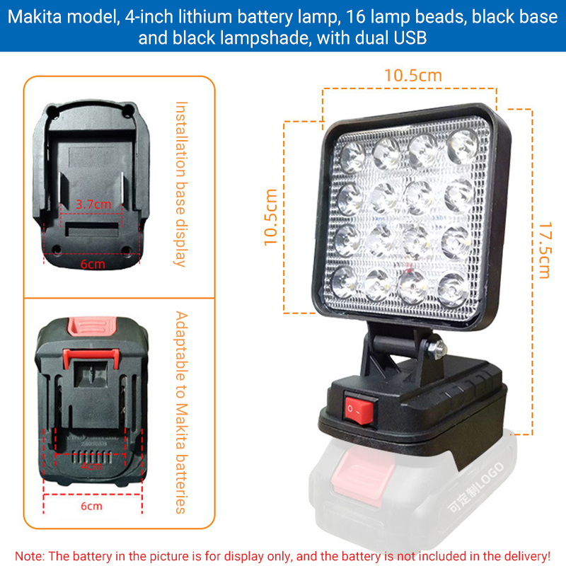 Battery Lamp For Makita 18/21 V, 48 W 2 Brightness Settings Wireless LED Work Light Battery - View #10