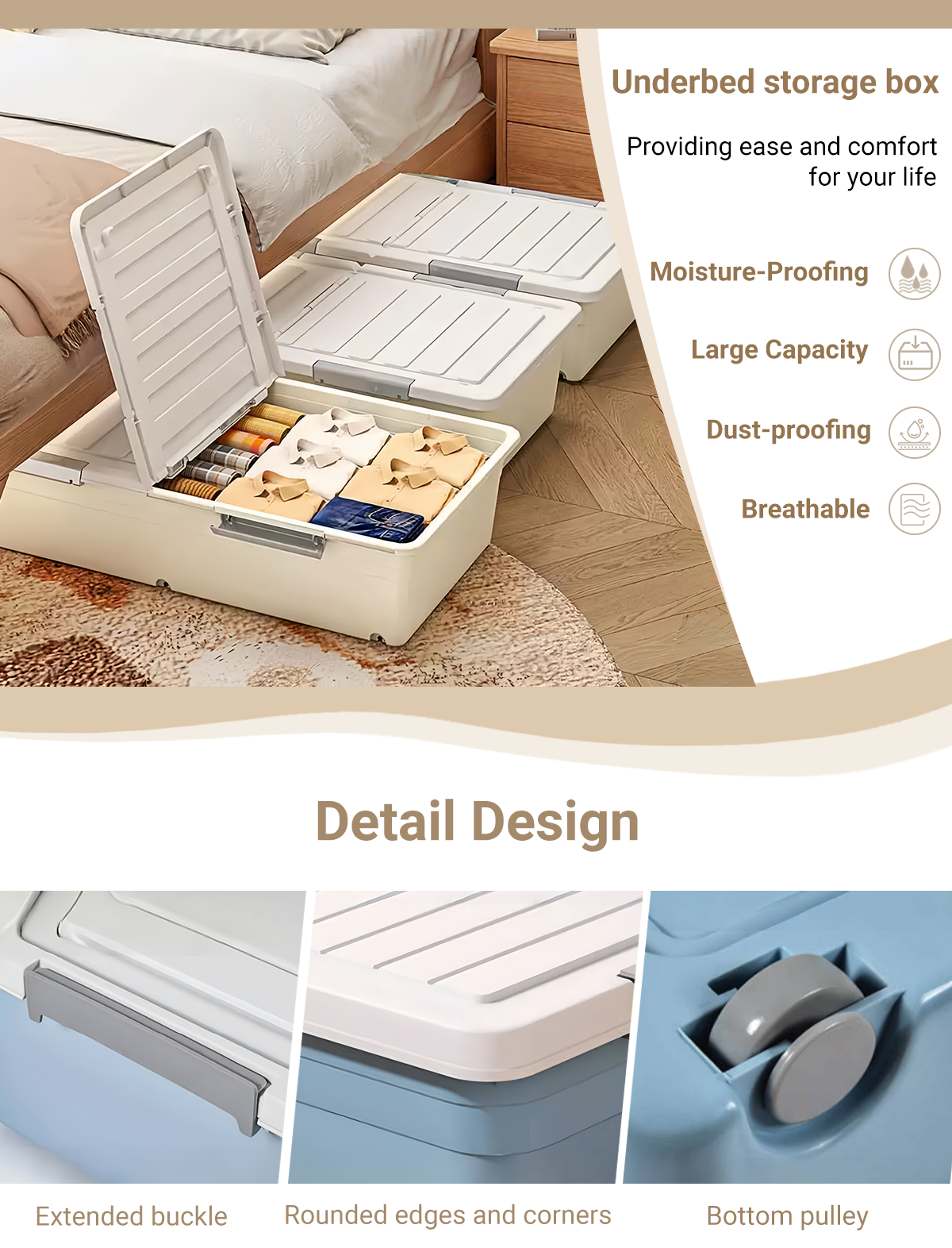 Underbed Storage Box Organizer Plastic Storage Box Clothes Storage Box ...