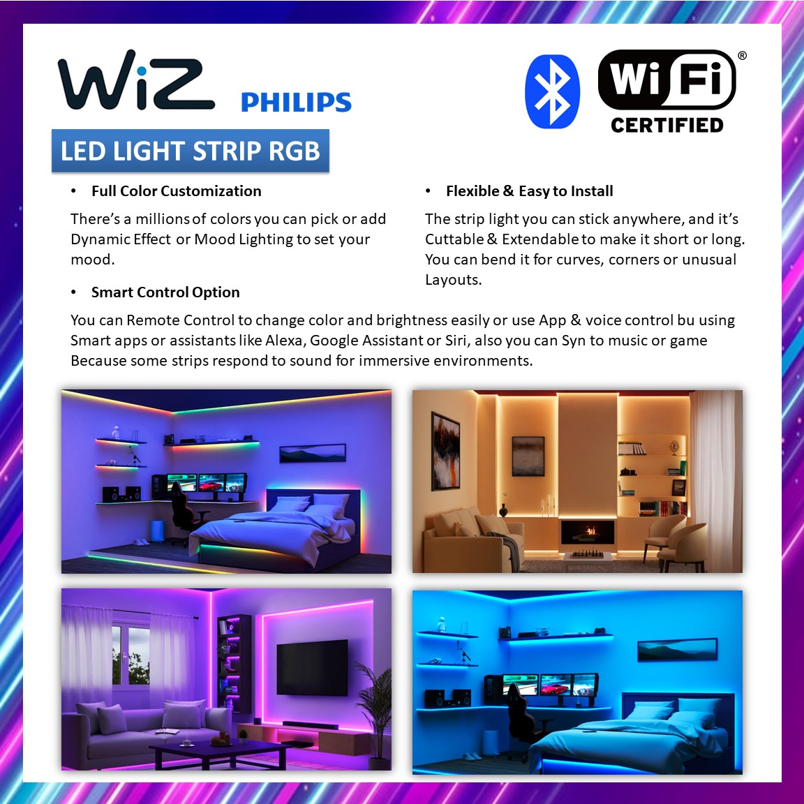 Philips Wiz Smart Led STRIP LIGHT 1M Extension / 2M Starter Kit RGB ...