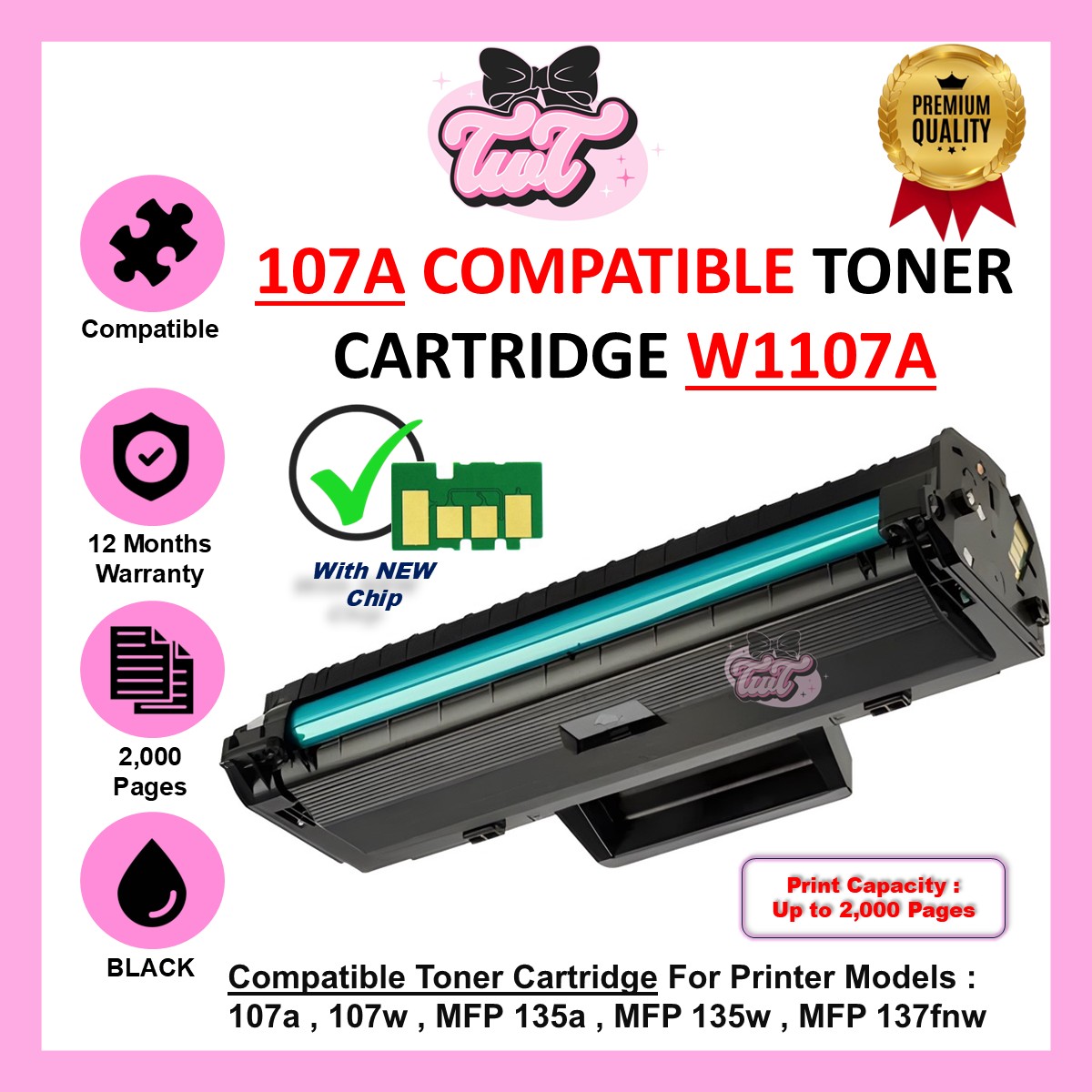 Compatible HP W1107A W 1107A 1107A 107A 107 Toner Cartridge with NEW ...
