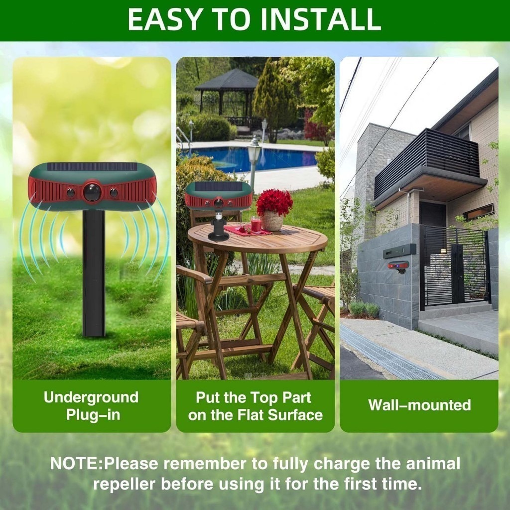 Solar Outdoor Ultrasonic Alarm Drives Away Animals With Strobe Red ...
