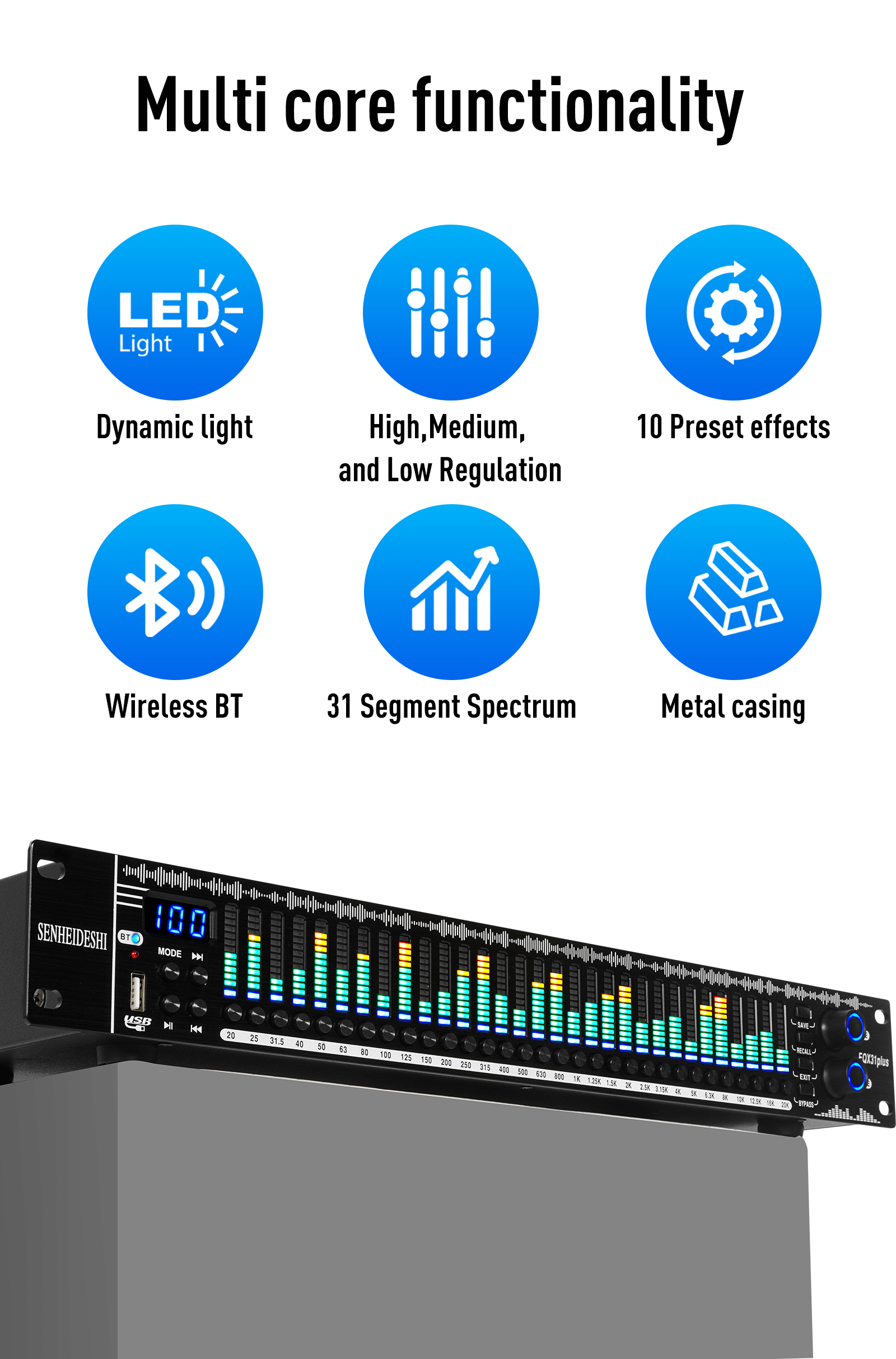 31Plus-EQ Digital Audio Equalizer | 10 Adjustable Bands, USB-Powered ...