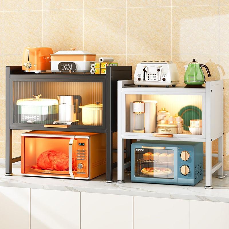 Microwave Rack with Doors Dustproof Oven Cabinet Kitchen Storage Rack ...