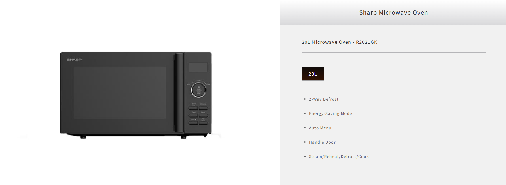 Sharp Digital Microwave Oven 20L 800W With Defrost Easy Clean Mikrowave ...