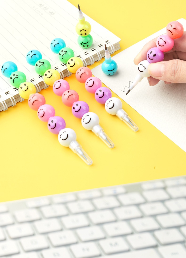 Cute 7Colors Emoji Bullet Round Stacking Crayon Pencil Students Non ...