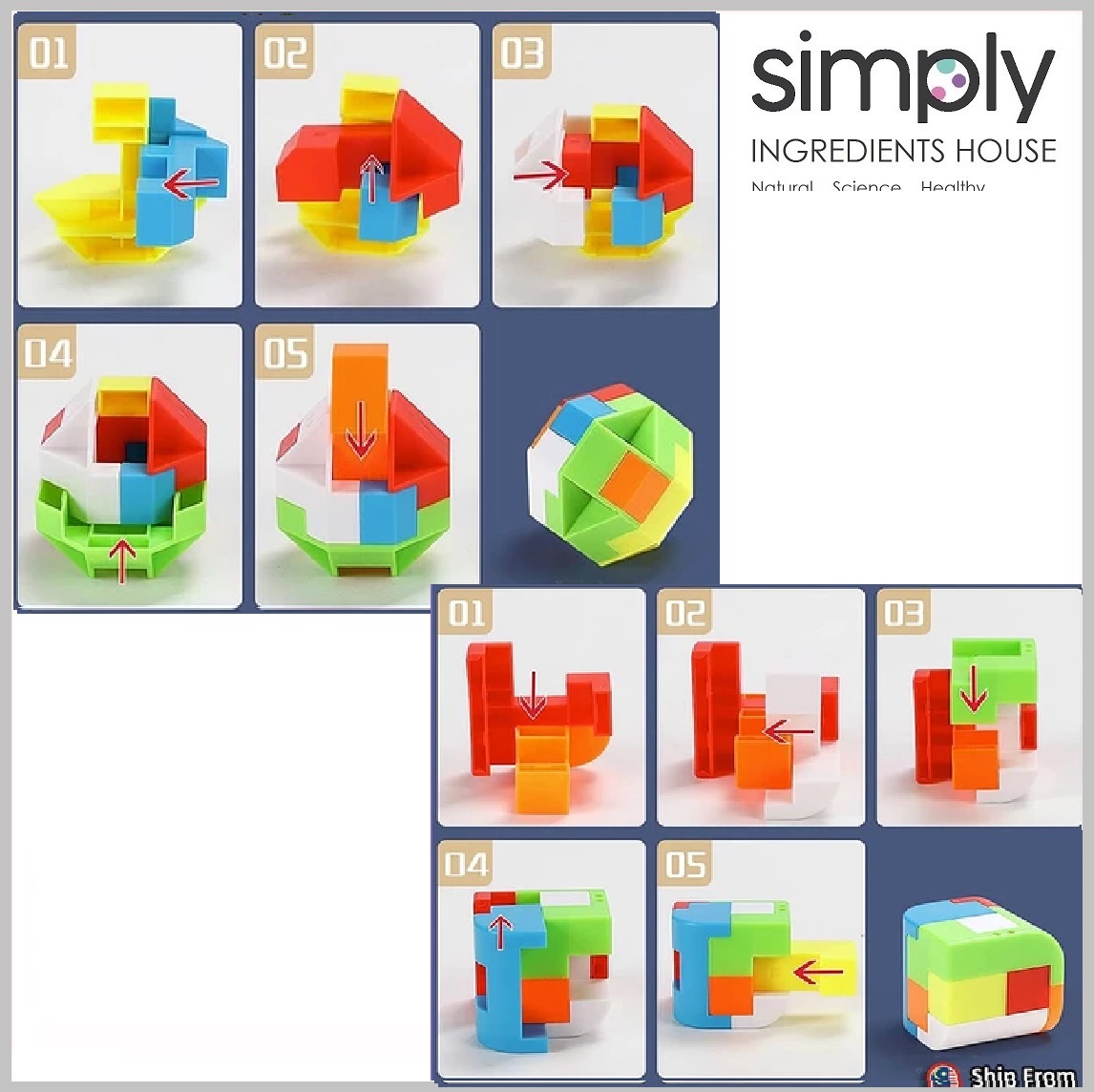 Luban Lock IQ Brain Teaser Educational Toy Kids Montessori 3D Puzzles ...
