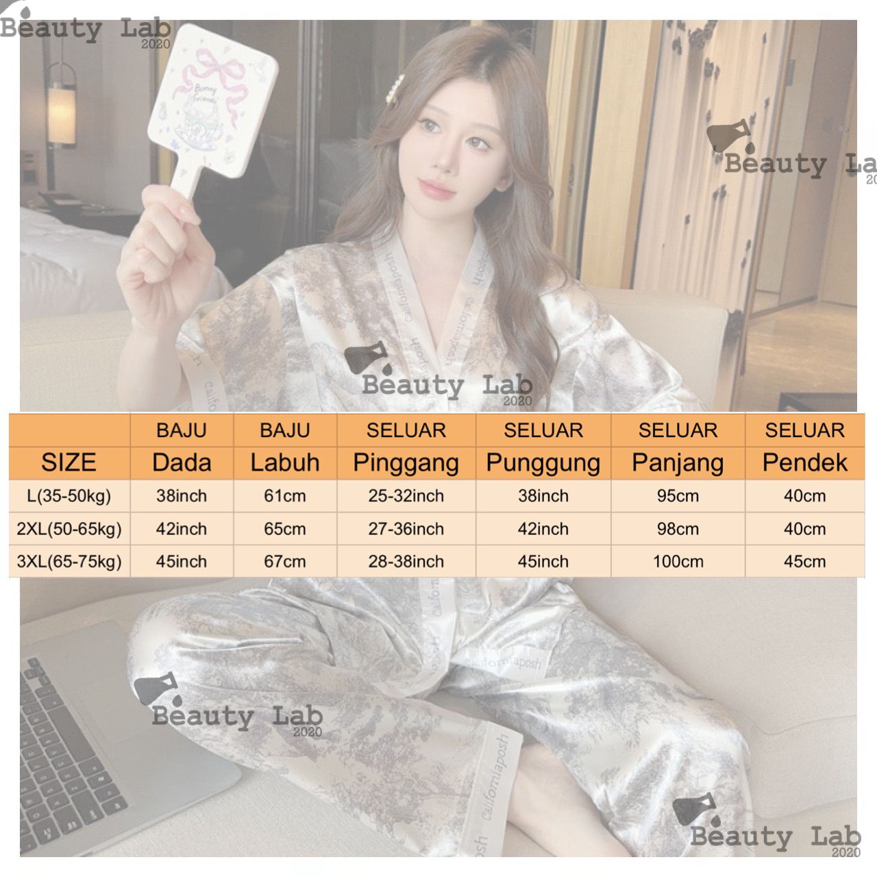 Baju tidur Perempuan Satin Wanita Baju Tido Perempuan Pyjamas Women ...
