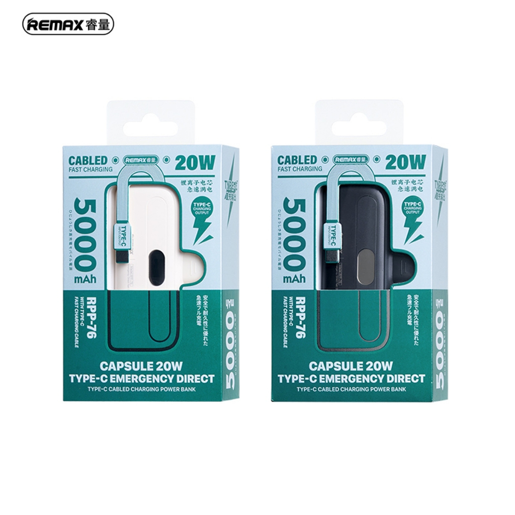 Remax Mini PowerBank Fast Charging 20W with 5000mAh (IPH/Type-c) RPP-76 ...