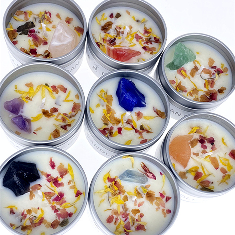 CRYSTAL ROCKS SCENTED CANDLE NATURAL CRYSTAL STONE DRIED FLOWER CANDLE ...
