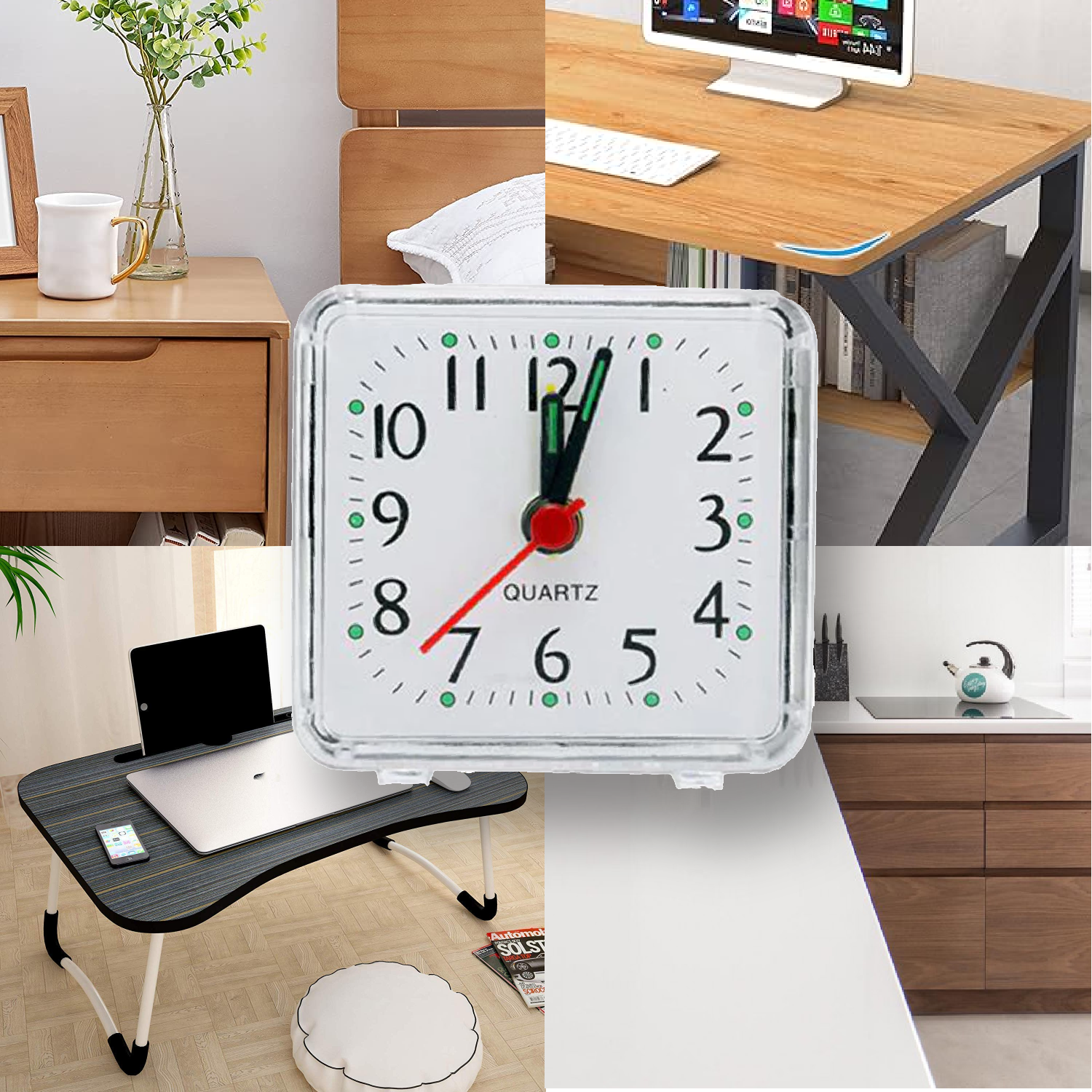 Alarm Clock Square Portable Plastic Table Clock Battery Operated Bed ...