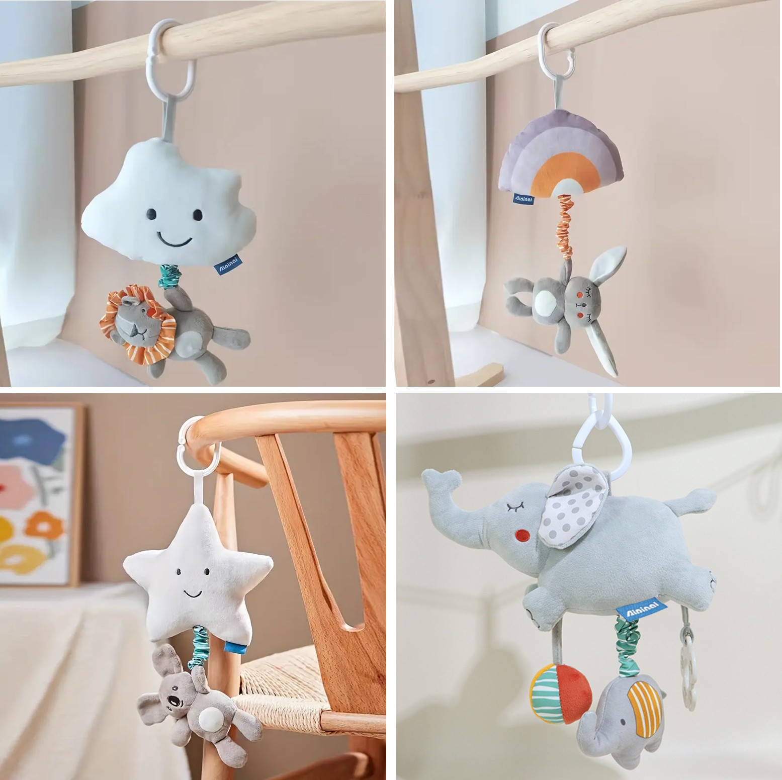 M&B Musical Pull String Baby Toys, Melody Stroller Hanging Plush Toy ...