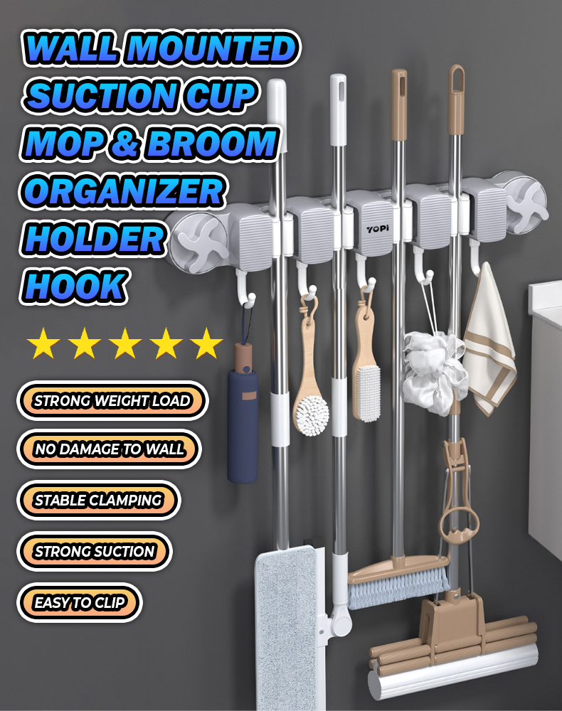 Suction Cup Hook For Broom Mop Cleaning Tool Wall Mounted Organizer ...