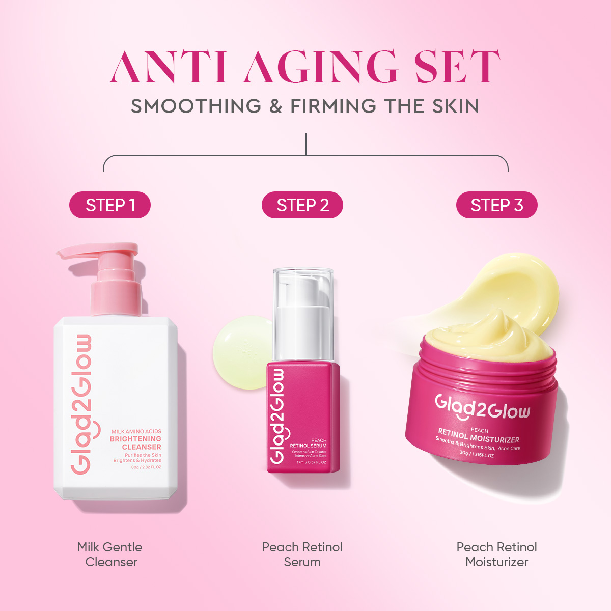 Glad2Glow for Raya Ready 3 In 1 Skincare Set Cleanser+Moisturizer+Serum ...