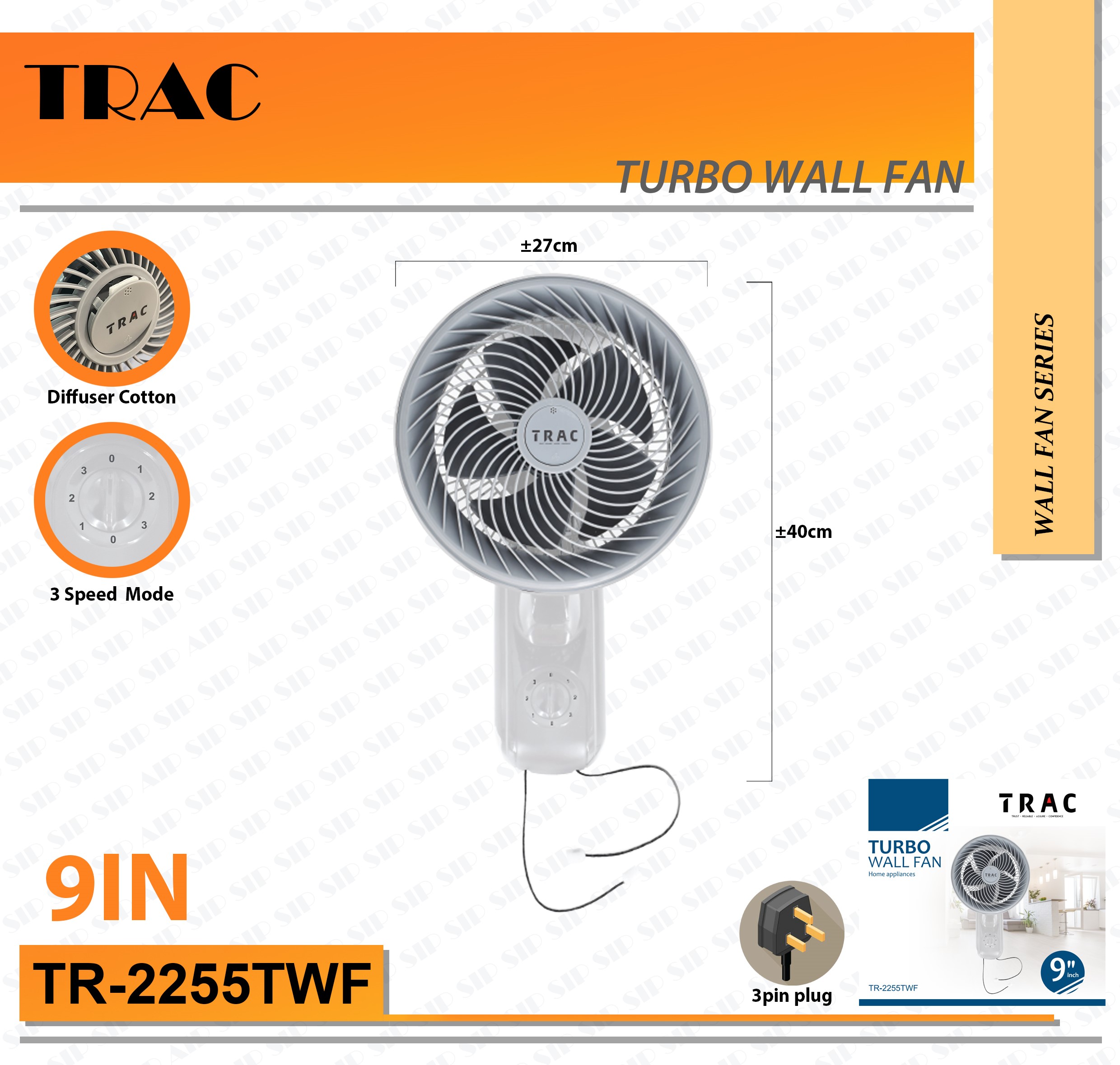 TRAC TR2255 TR-2255TWF 9'' 9 Inch Pull Chain Pull String Turbo Tornado ...