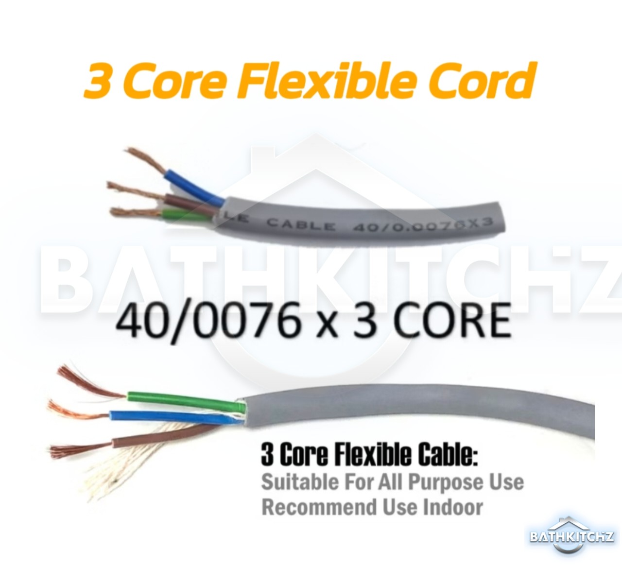 BATHKITCHZ Full Copper 3 Core Flexible Cable Wire Wayar Kabel Elektrik ...